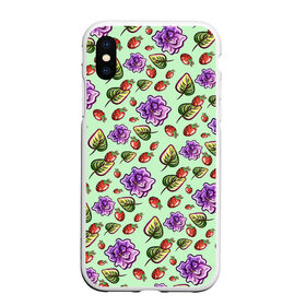 Чехол для iPhone XS Max матовый с принтом Роза и земляника в городе Новоалтайск, Силикон | Область печати: задняя сторона чехла, без боковых панелей | Тематика изображения на принте: арт | зеленый | земляника | красный | листок | листья | рисунок | роза | розы | салатовый | фиолетовая роза | фиолетовые розы | фиолетовый | цветок | цветы | ягода | ягоды