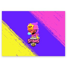 Поздравительная открытка с принтом BRAWL STARS SANDY / СЭНДИ в городе Новоалтайск, 100% бумага | плотность бумаги 280 г/м2, матовая, на обратной стороне линовка и место для марки
 | Тематика изображения на принте: 8 bit | 8бит | brawl | cnfhc | crow | hfdk | leon | logo | sandy | skull | spike | stars | бравл | бравла | браво | игра | игры | икфцд | кроу | леон | лого | логотип | символ | спайк | старс | старса | сэнди | череп | ыефкы