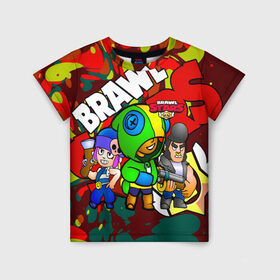 Детская футболка 3D с принтом BRAWL STARS в городе Новоалтайск, 100% гипоаллергенный полиэфир | прямой крой, круглый вырез горловины, длина до линии бедер, чуть спущенное плечо, ткань немного тянется | 8 bit | bea | bib | brawl stars | crow | leon | max | nita | sally leon | shark | акула | биа | биби | бравл старс | ворон | игра | леон | макс | нита | оборотень | салли леон | сэлли леон | шарк