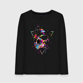 Женский лонгслив хлопок с принтом Skull в городе Новоалтайск, 100% хлопок |  | bird | blot | color | neon | paint | skull | triangle | клякса | краска | неон | птица | треугольник | цвет | череп