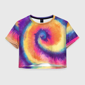 Женская футболка Crop-top 3D с принтом TIE-DYE MULTICOLOR в городе Новоалтайск, 100% полиэстер | круглая горловина, длина футболки до линии талии, рукава с отворотами | dye | multicolor | tie | trend | акварель | брызги | градиент | дай | колор | краски | красочная | мульти | потёки | пятна | радуга | радужная | тай | тайдай | текстура | тренд | хиппи