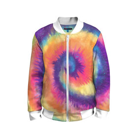 Детский бомбер 3D с принтом TIE-DYE MULTICOLOR в городе Новоалтайск, 100% полиэстер | застегивается на молнию, по бокам два кармана без застежек, мягкие манжеты, по низу бомбера и на воротнике — эластичная резинка | dye | multicolor | tie | trend | акварель | брызги | градиент | дай | колор | краски | красочная | мульти | потёки | пятна | радуга | радужная | тай | тайдай | текстура | тренд | хиппи