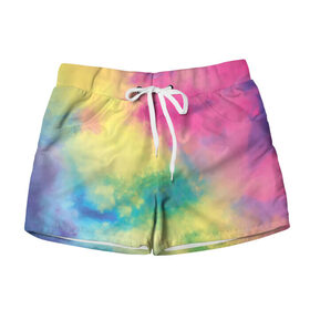 Женские шорты 3D с принтом Tie-Dye в городе Новоалтайск, 100% полиэстер | прямой крой, два кармана без застежек по бокам. Мягкая трикотажная резинка на поясе, внутри которой широкие завязки. Длина до середины бедра | dye | multicolor | tie | trend | акварель | брызги | градиент | дай | колор | краски | красочная | мульти | потёки | пятна | радуга | радужная | тай | тайдай | текстура | тренд | хиппи
