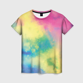 Женская футболка 3D с принтом Tie-Dye в городе Новоалтайск, 100% полиэфир ( синтетическое хлопкоподобное полотно) | прямой крой, круглый вырез горловины, длина до линии бедер | dye | multicolor | tie | trend | акварель | брызги | градиент | дай | колор | краски | красочная | мульти | потёки | пятна | радуга | радужная | тай | тайдай | текстура | тренд | хиппи
