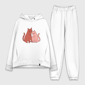 Женский костюм хлопок Oversize с принтом Влюбленные котики в городе Новоалтайск,  |  | cat | kitten | kitty | love | love is | puss | pussycat | влюблены | киса | киска | кот | котенок | котик | коты | кошатник | кошатница | кошка | кошки | люблю его | люблю ее | люблю котов | любовь | молодоженам | он и она | пара