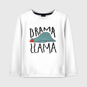Детский лонгслив хлопок с принтом DRAMA LLAMA в городе Новоалтайск, 100% хлопок | круглый вырез горловины, полуприлегающий силуэт, длина до линии бедер | art | character | cute | funny | lama | llama | no | арт | драма | драматичная | драматичный | иллюстрация | ирония | лама | ллама | милая | милота | нежная | нет | персонаж | прикол | психология | психотип | смешная