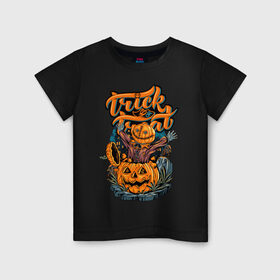 Детская футболка хлопок с принтом Trick or treat. Хэллоуин в городе Новоалтайск, 100% хлопок | круглый вырез горловины, полуприлегающий силуэт, длина до линии бедер | halloween | helloween | trick or treat | монстры | приколы | тыква | ужасы | хеллоуин | хэллоуин