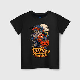 Детская футболка хлопок с принтом Trick or treat. Хэллоуин в городе Новоалтайск, 100% хлопок | круглый вырез горловины, полуприлегающий силуэт, длина до линии бедер | halloween | helloween | trick or treat | монстры | приколы | тыква | ужасы | хеллоуин | хэллоуин