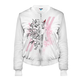 Женский бомбер 3D с принтом ZeroTwo (Darling in the Franx) в городе Новоалтайск, 100% полиэстер | застегивается на молнию, по бокам два кармана без застежек, мягкие манжеты, по низу бомбера и на воротнике — эластичная резинка | 002 | ahegao | anime | darling | franx | franxx | girl | girls | in | senpai | the | two | waifu | zero | zerotwo | аниме | ахегао | вайфу | девушка | семпай | сенпай | тян