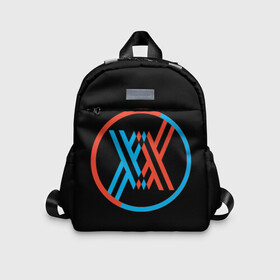 Детский рюкзак 3D с принтом Darling  in the Franxx LOGO в городе Новоалтайск, 100% полиэстер | лямки с регулируемой длиной, сверху петелька, чтобы рюкзак можно было повесить на вешалку. Основное отделение закрывается на молнию, как и внешний карман. Внутри дополнительный карман. По бокам два дополнительных кармашка | 002 | 02 | ahegao | anime | darling | franx | franxx | girl | girls | in | senpai | the | two | waifu | zero | zerotwo | аниме | ахегао | вайфу | девушка | семпай | сенпай | тян