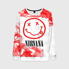 Женский свитшот 3D с принтом NIRVANA / НИРВАНА в городе Новоалтайск, 100% полиэстер с мягким внутренним слоем | круглый вырез горловины, мягкая резинка на манжетах и поясе, свободная посадка по фигуре | band | cobain | face | kurt | logo | music | nirvana | rock | rocknroll | группа | кобейн | курт | лого | логотип | музыка | музыкальная | нирвана | рожица | рок | рокнролл | символ