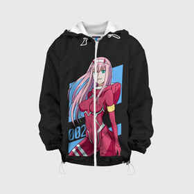 Детская куртка 3D с принтом ZeroTwo (Darling in the Franx) в городе Новоалтайск, 100% полиэстер | застежка — молния, подол и капюшон оформлены резинкой с фиксаторами, по бокам — два кармана без застежек, один потайной карман на груди, плотность верхнего слоя — 90 г/м2; плотность флисового подклада — 260 г/м2 | 002 | 02 | ahegao | anime | darling | franx | franxx | girl | girls | in | senpai | the | two | waifu | zero | zerotwo | аниме | ахегао | вайфу | девушка | семпай | сенпай | тян