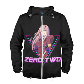 Мужская ветровка 3D с принтом Zero Two synth в городе Новоалтайск, 100% полиэстер | подол и капюшон оформлены резинкой с фиксаторами, два кармана без застежек по бокам, один потайной карман на груди | 002 | 02 | ahegao | anime | darling | franx | franxx | girl | girls | in | senpai | the | two | waifu | zero | zerotwo | аниме | ахегао | вайфу | девушка | семпай | сенпай | тян