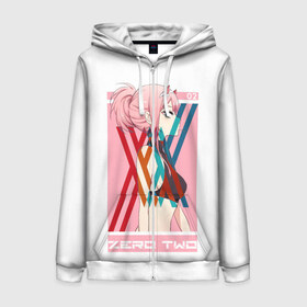 Женская толстовка 3D на молнии с принтом ZeroTwo (Darling in the Franx) в городе Новоалтайск, 100% полиэстер | длина до линии бедра, манжеты и пояс оформлены мягкой тканевой резинкой, двухслойный капюшон со шнурком для регулировки, спереди молния, по бокам два кармана | 