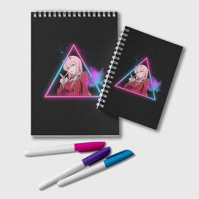 Блокнот с принтом ZeroTwo (Darling in the Franx) в городе Новоалтайск, 100% бумага | 48 листов, плотность листов — 60 г/м2, плотность картонной обложки — 250 г/м2. Листы скреплены удобной пружинной спиралью. Цвет линий — светло-серый
 | 002 | 02 | ahegao | anime | darling | franx | franxx | girl | girls | in | senpai | the | two | waifu | zero | zerotwo | аниме | ахегао | вайфу | девушка | семпай | сенпай | тян