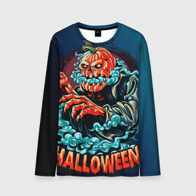 Мужской лонгслив 3D с принтом Halloween B-o-o в городе Новоалтайск, 100% полиэстер | длинные рукава, круглый вырез горловины, полуприлегающий силуэт | арт | графика | ночь | тыквы | ужасы | хэллоуин