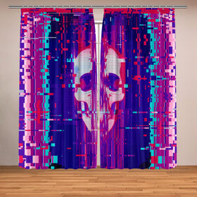 Фотошторы с принтом Skull glitch в городе Новоалтайск, Блэкаут (светозащита 90%) / Габардин (светозащита 40% | 2 полотна шириной по 145 см; Высота 200-300 см; Крепление: шторная лента (на крючки); | color | fashion | glitch | jaw | skull | vanguard | авангард | глитч | мода | пасть | цвет | череп
