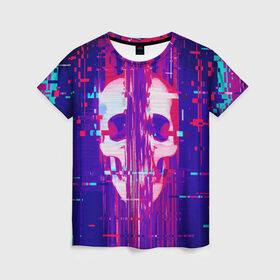 Женская футболка 3D с принтом Skull glitch в городе Новоалтайск, 100% полиэфир ( синтетическое хлопкоподобное полотно) | прямой крой, круглый вырез горловины, длина до линии бедер | color | fashion | glitch | jaw | skull | vanguard | авангард | глитч | мода | пасть | цвет | череп