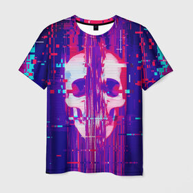 Мужская футболка 3D с принтом Skull glitch в городе Новоалтайск, 100% полиэфир | прямой крой, круглый вырез горловины, длина до линии бедер | color | fashion | glitch | jaw | skull | vanguard | авангард | глитч | мода | пасть | цвет | череп