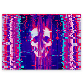 Поздравительная открытка с принтом Skull glitch в городе Новоалтайск, 100% бумага | плотность бумаги 280 г/м2, матовая, на обратной стороне линовка и место для марки
 | color | fashion | glitch | jaw | skull | vanguard | авангард | глитч | мода | пасть | цвет | череп