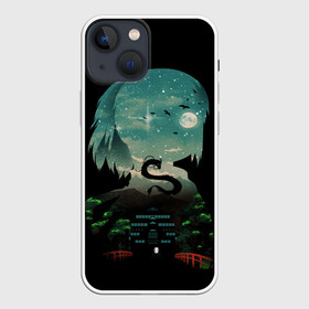 Чехол для iPhone 13 mini с принтом Дракон Хаку на фоне дворца в городе Новоалтайск,  |  | аниме | ветер крепчает | поньо | порко россо | призрак | унесенные призраками | хаяо миядзаки | ходячий замок