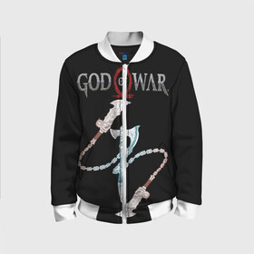 Детский бомбер 3D с принтом GOD OF WAR в городе Новоалтайск, 100% полиэстер | застегивается на молнию, по бокам два кармана без застежек, мягкие манжеты, по низу бомбера и на воротнике — эластичная резинка | axe | blade | blades | god of war | kratos | артрей | бой | викинги | год оф вар | клинки | клинки хаоса | кратос | один | олимп | топор | топоры | тор | цепи