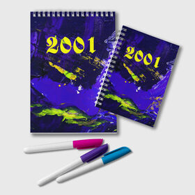 Блокнот с принтом 2001 в городе Новоалтайск, 100% бумага | 48 листов, плотность листов — 60 г/м2, плотность картонной обложки — 250 г/м2. Листы скреплены удобной пружинной спиралью. Цвет линий — светло-серый
 | Тематика изображения на принте: 2001 | bright | canvas | dark | number 2001 | numbers | paint | print of numbers | stains | краска | принт цифр | пятна | разводы | темный | холст | цифры | число 2001 | яркие