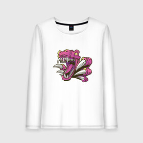 Женский лонгслив хлопок с принтом Pink Raptor в городе Новоалтайск, 100% хлопок |  | art | claw | claws | dino | dinosaur | drawing | drawings | fang | fangs | illustration | veloceraptor | арт | велоцераптор | велоцираптор | дино | динозавр | зубы | иллюстрация | клык | клыки | коготь | когти | охотник | пасть | раптор | рис