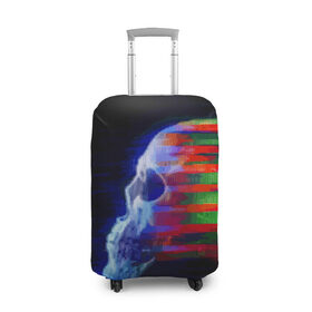 Чехол для чемодана 3D с принтом Glitch skull в городе Новоалтайск, 86% полиэфир, 14% спандекс | двустороннее нанесение принта, прорези для ручек и колес | color | glitch | paint | skull | vanguard | авангард | глитч | краска | цвет | череп