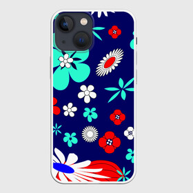 Чехол для iPhone 13 mini с принтом Lorri в городе Новоалтайск,  |  | blue | flowers | leaves | patterns | summer | texture | летний | листки | синий | текстура | узоры | цветы