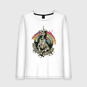 Женский лонгслив хлопок с принтом Skeleton Unicorn в городе Новоалтайск, 100% хлопок |  | art | brains | cute | halloween | horror | horse | killer | rainbow | scary | vintage | zombie | арт | единорог | единорожка | зомби | иллюстрация | лошадь | милый | мозги | мрак | мрачная | плоть | радуга | ретро | скелет | страшный