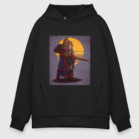 Мужское худи Oversize хлопок с принтом Samurai 11-17 в городе Новоалтайск, френч-терри — 70% хлопок, 30% полиэстер. Мягкий теплый начес внутри —100% хлопок | боковые карманы, эластичные манжеты и нижняя кромка, капюшон на магнитной кнопке | катана | маска | ронин | самурай | япония