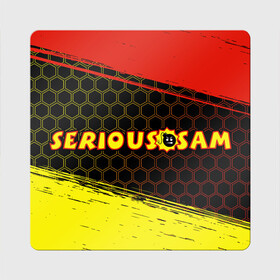 Магнит виниловый Квадрат с принтом SERIOUS SAM / Крутой Сэм в городе Новоалтайск, полимерный материал с магнитным слоем | размер 9*9 см, закругленные углы | croteam | game | games | logo | sam | serious | бомба | бомбочка | игра | игры | крутой | лого | логотип | логотипы | серьезный | символ | символы | сэм