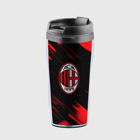 Термокружка-непроливайка с принтом AC MILAN. в городе Новоалтайск, внутренняя часть — пищевой пластик, наружная часть — прозрачный пластик, между ними — полиграфическая вставка с рисунком | объем — 350 мл, герметичная крышка | Тематика изображения на принте: fc | football | football club | milan | sport | милан | спорт | спортивные | униформа | фирменные цвета | фк | футбол | футбольный клуб