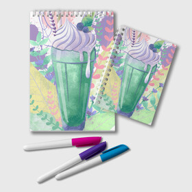 Блокнот с принтом milkshake в городе Новоалтайск, 100% бумага | 48 листов, плотность листов — 60 г/м2, плотность картонной обложки — 250 г/м2. Листы скреплены удобной пружинной спиралью. Цвет линий — светло-серый
 | Тематика изображения на принте: десерт | еда | лето | молочный коктейль | мороженое | напиток | сладость | яркий