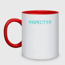 Кружка двухцветная с принтом INSPECTOR в городе Новоалтайск, керамика | объем — 330 мл, диаметр — 80 мм. Цветная ручка и кайма сверху, в некоторых цветах — вся внутренняя часть | anime | manga | аниме | манга | психо паспорт | психо пасс | психопаспорт | психопасс
