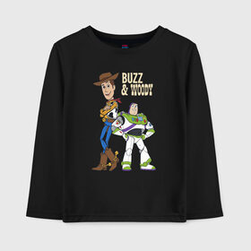 Детский лонгслив хлопок с принтом Buzz&Woody в городе Новоалтайск, 100% хлопок | круглый вырез горловины, полуприлегающий силуэт, длина до линии бедер | buzz lightyear | disney | pixar | toy story | vdkimel | woody | базз лайтер | вуди | дисней | история игрушек | пиксар