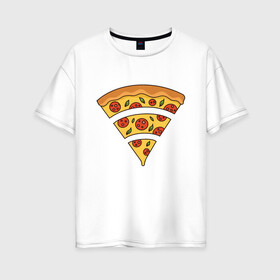 Женская футболка хлопок Oversize с принтом Wi Fi Pizza в городе Новоалтайск, 100% хлопок | свободный крой, круглый ворот, спущенный рукав, длина до линии бедер
 | 3g | 4g | 5g | art | cheese | food | i love | internet | pepperoni | singal | wifi | бистро | вай фай | жратва | иллюстрация | интернет | пепперони | пицца | пиццу | прикол | сигнал | сыр | сырная | сырный борт | уровень сигнала | фаст