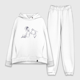 Женский костюм хлопок Oversize с принтом Девушка и котик в городе Новоалтайск,  |  | art | cute | illustration | kiss | kitten | kitty | pussy | pussycat | tenderness | арт | женщина | иллюстрация | киса | киска | кот | котенок | кошечка | кошка | любит | милая | милый | нежность | носик | носики | поцелуй | пушистый | рисуно