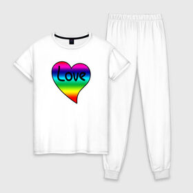 Женская пижама хлопок с принтом Rainbow Love в городе Новоалтайск, 100% хлопок | брюки и футболка прямого кроя, без карманов, на брюках мягкая резинка на поясе и по низу штанин | heart | love is | love you | valentines day | бабушка | валентинка | влюбленные | девушке | жена | лучшая | любимая | люблю | любовь | мама | молодожены | подарок | радуга | радужный | романтика | свадебные | свадьба