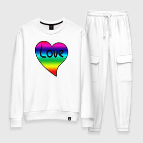 Женский костюм хлопок с принтом Rainbow Love в городе Новоалтайск, 100% хлопок | на свитшоте круглая горловина, мягкая резинка по низу. Брюки заужены к низу, на них два вида карманов: два 