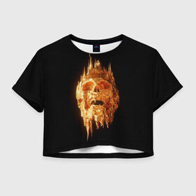 Женская футболка Crop-top 3D с принтом Golden Skull в городе Новоалтайск, 100% полиэстер | круглая горловина, длина футболки до линии талии, рукава с отворотами | cool | cyborg | decoration | fashion | fear | ghost | haloween | head | horror | robot | skeleton | skull | technology | голова | киборг | круто | мода | призрак | робот | скелет | технологии | ужас | украшение | хеллоуин | череп