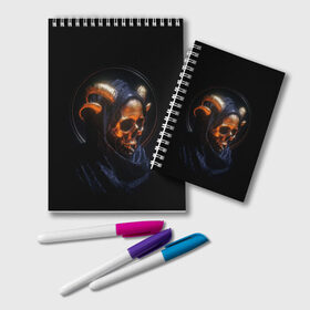 Блокнот с принтом Golden skull | 1.1 в городе Новоалтайск, 100% бумага | 48 листов, плотность листов — 60 г/м2, плотность картонной обложки — 250 г/м2. Листы скреплены удобной пружинной спиралью. Цвет линий — светло-серый
 | cool | cyborg | decoration | fashion | fear | ghost | halloween | head | horror | robot | skeleton | skull | technology | голова | киборг | круто | мода | призрак | робот | скелет | технологии | ужас | украшение | хеллоуин | череп