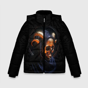 Зимняя куртка для мальчиков 3D с принтом Golden skull 1 1 в городе Новоалтайск, ткань верха — 100% полиэстер; подклад — 100% полиэстер, утеплитель — 100% полиэстер | длина ниже бедра, удлиненная спинка, воротник стойка и отстегивающийся капюшон. Есть боковые карманы с листочкой на кнопках, утяжки по низу изделия и внутренний карман на молнии. 

Предусмотрены светоотражающий принт на спинке, радужный светоотражающий элемент на пуллере молнии и на резинке для утяжки | cool | cyborg | decoration | fashion | fear | ghost | halloween | head | horror | robot | skeleton | skull | technology | голова | киборг | круто | мода | призрак | робот | скелет | технологии | ужас | украшение | хеллоуин | череп