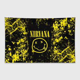 Флаг-баннер с принтом Nirvana в городе Новоалтайск, 100% полиэстер | размер 67 х 109 см, плотность ткани — 95 г/м2; по краям флага есть четыре люверса для крепления | music | nirvana | rock | smile | американская рок группа | гранж | известные личности | крист новоселич | курт кобейн | музыка | музыканты | нирвана | панк рок | певцы | рок | смайл | хард рок | хэви металл