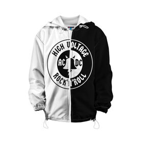 Детская куртка 3D с принтом AC/DC в городе Новоалтайск, 100% полиэстер | застежка — молния, подол и капюшон оформлены резинкой с фиксаторами, по бокам — два кармана без застежек, один потайной карман на груди, плотность верхнего слоя — 90 г/м2; плотность флисового подклада — 260 г/м2 | Тематика изображения на принте: ac dc | ac dc лого | hell bell | hells bells | hich voltage | hich voltage ac dc | high voltage | jingle hells bells | rock | альбом backtracks | ас дс | логотип ac dc | рок | эйси диси