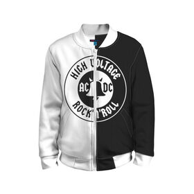 Детский бомбер 3D с принтом AC/DC в городе Новоалтайск, 100% полиэстер | застегивается на молнию, по бокам два кармана без застежек, мягкие манжеты, по низу бомбера и на воротнике — эластичная резинка | Тематика изображения на принте: ac dc | ac dc лого | hell bell | hells bells | hich voltage | hich voltage ac dc | high voltage | jingle hells bells | rock | альбом backtracks | ас дс | логотип ac dc | рок | эйси диси