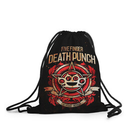 Рюкзак-мешок 3D с принтом Five Finger Death Punch в городе Новоалтайск, 100% полиэстер | плотность ткани — 200 г/м2, размер — 35 х 45 см; лямки — толстые шнурки, застежка на шнуровке, без карманов и подкладки | 5fdp | ffdp | five finger death punch | metal | группы | метал | музыка | рок
