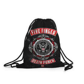 Рюкзак-мешок 3D с принтом Five Finger Death Punch в городе Новоалтайск, 100% полиэстер | плотность ткани — 200 г/м2, размер — 35 х 45 см; лямки — толстые шнурки, застежка на шнуровке, без карманов и подкладки | 5fdp | ffdp | five finger death punch | metal | группы | метал | музыка | рок