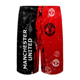 Детские спортивные шорты 3D с принтом MANCHESTER UNITED. в городе Новоалтайск,  100% полиэстер
 | пояс оформлен широкой мягкой резинкой, ткань тянется
 | fc | fcmu | football | football club | manchester united | red devils | sport | красные дьяволы | манчестер юнайтед | спорт | фк | фкмю | футбол | футбольный клуб